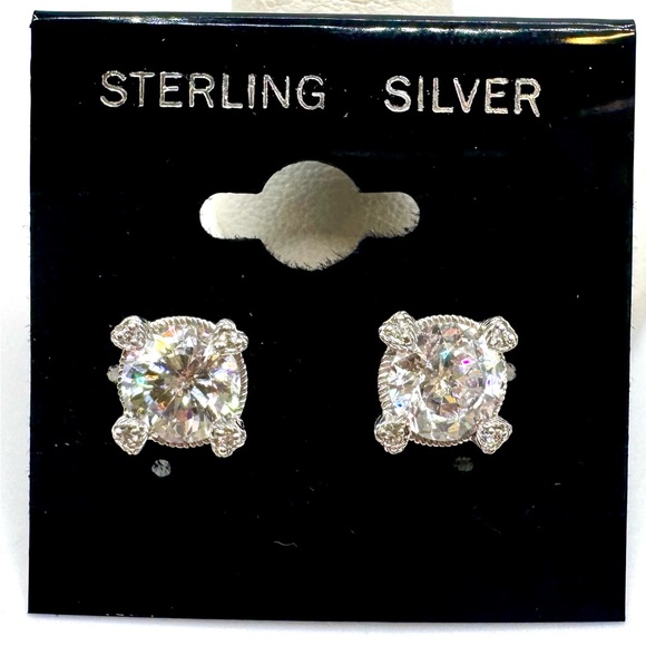 Judith Ripka Sterling Silver Diamonique Heart Accent Stud Earrings - Picture 1 of 4